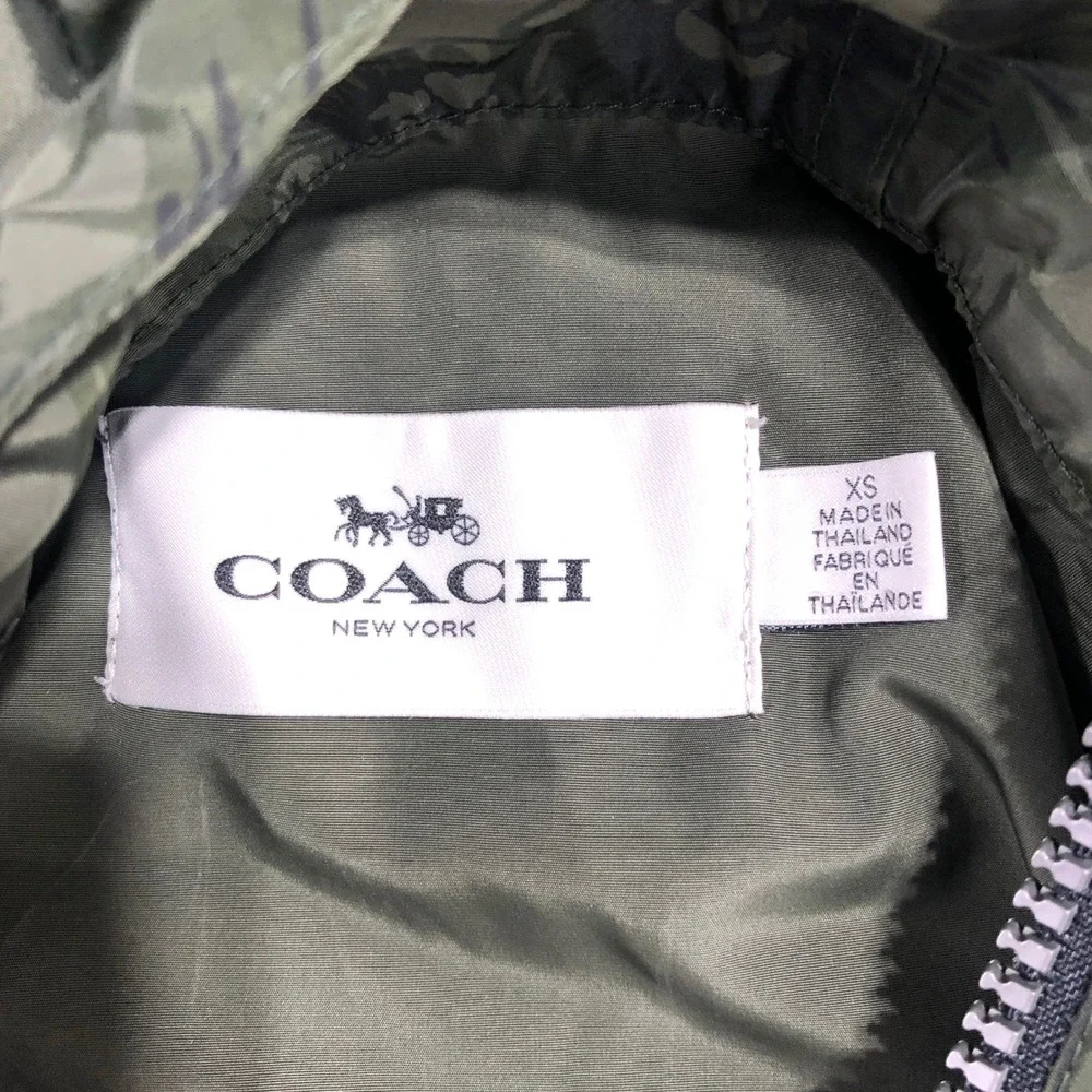 Coach Windbreaker Jacket Womens XS Green Floral Camo‎ Hooded